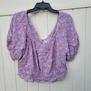 New abound nordstroms 3x plus size women's floral top crop stretchy purple